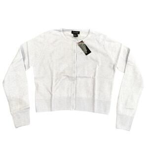 Forte Cashmere Cropped Buttoned Cardigan in Blue, Size M